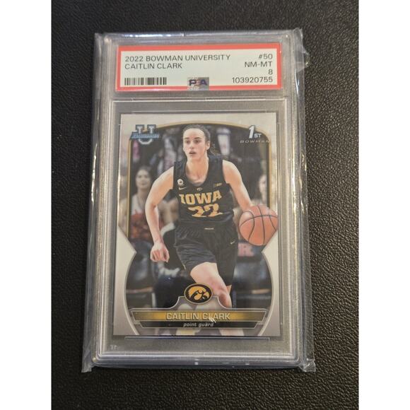 2022-23 Bowman University Chrome #50 Caitlin Clark PSA 8 - Picture 1 of 2